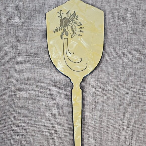 Dupont Art Deco Pearl Bakelite Hand Mirror & Celluloid / Floral Design USA - Picture 1 of 10